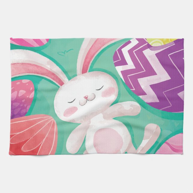 Cute Easter Bunny Watercolor | Kitchen Towel (Horizontal)