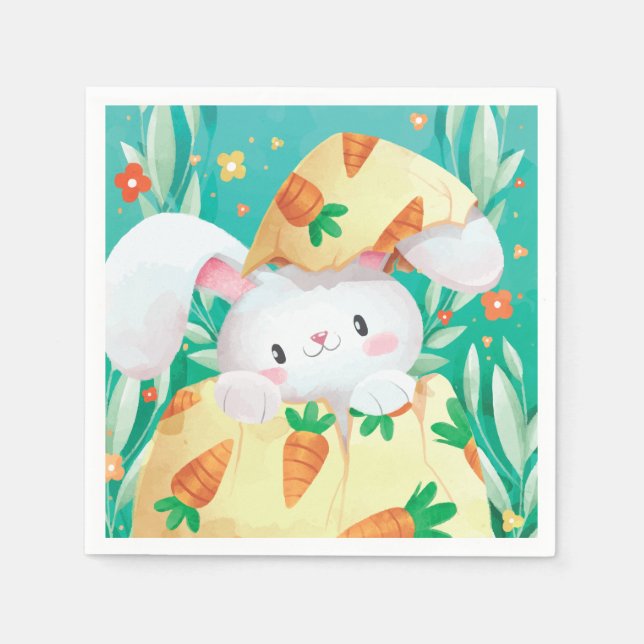 Cute Easter Bunny Watercolor | Paper Napkin (Front)