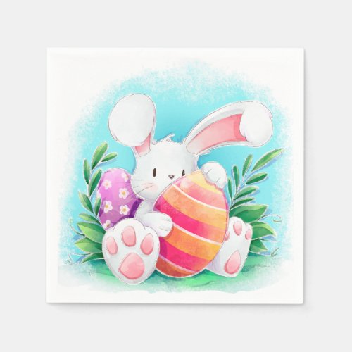 Cute Easter Bunny Watercolor  Paper Napkin