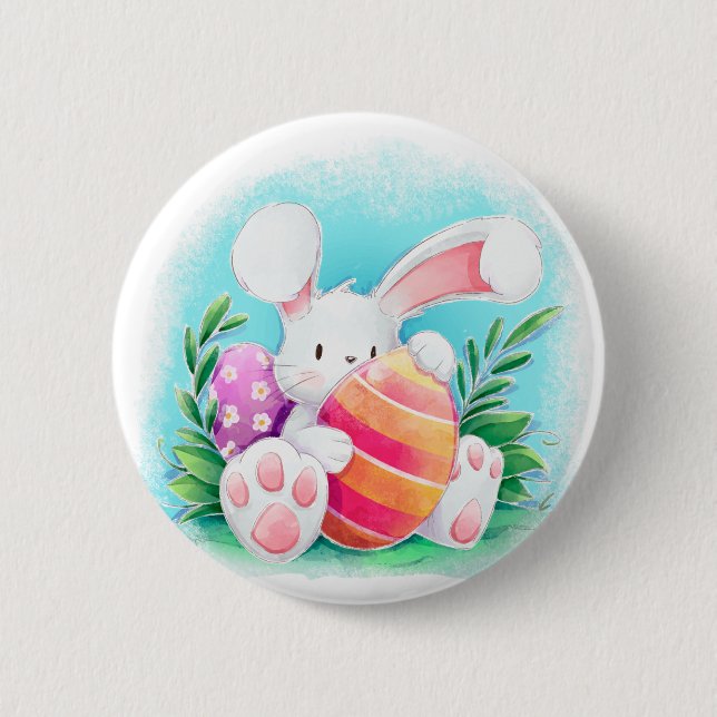 Cute Easter Bunny Watercolor | Pin Button (Front)