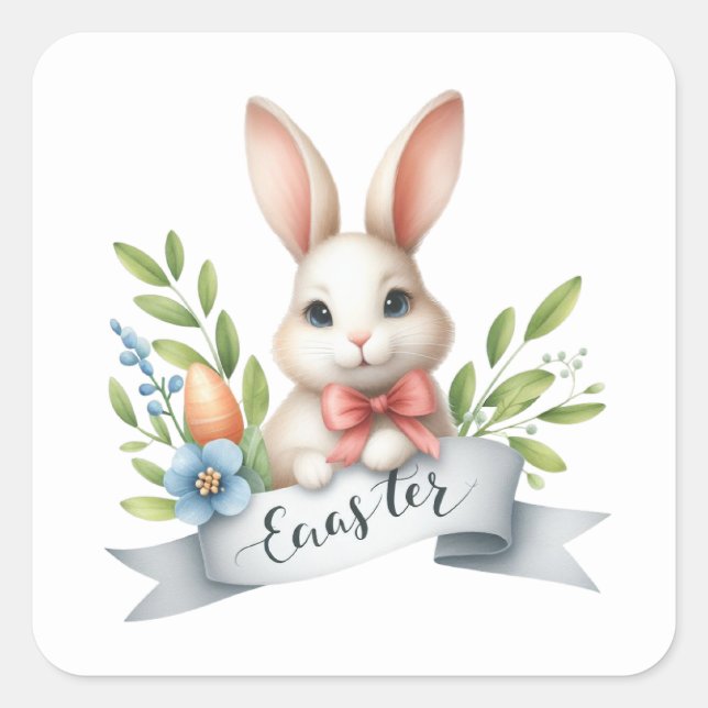 Cute Easter bunny watercolor  Square Sticker (Front)