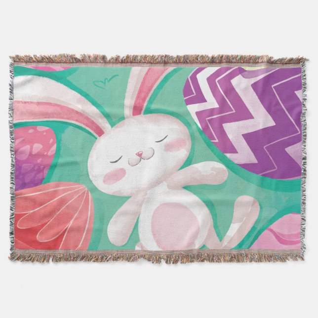 Cute Easter Bunny Watercolor | Throw Blanket (Front)