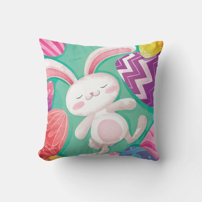 Cute Easter Bunny Watercolor | Throw Pillow (Front)