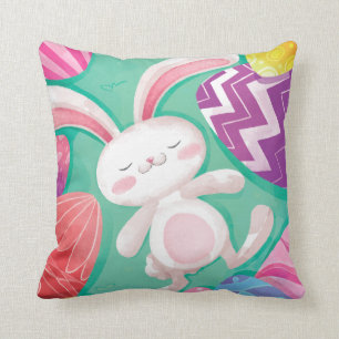 Cute Easter Bunny Watercolor   Throw Pillow