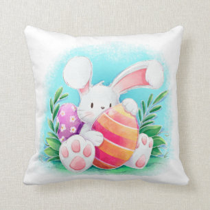 Cute Easter Bunny Watercolor   Throw Pillow
