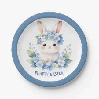 Cute Easter Bunny Watercolor with Hydrangea Paper Plates