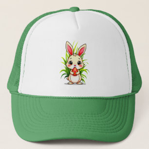 Cute Easter Bunny Wearing Cap Holding Egg
