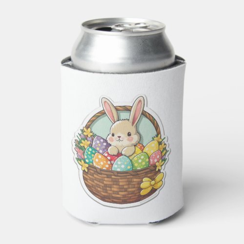Cute Easter Bunny with a Basket of Decorated Easte Can Cooler