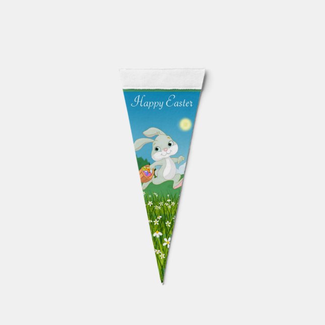 Cute Easter Bunny with a Basket of Easter Eggs Pennant Flag (Front)