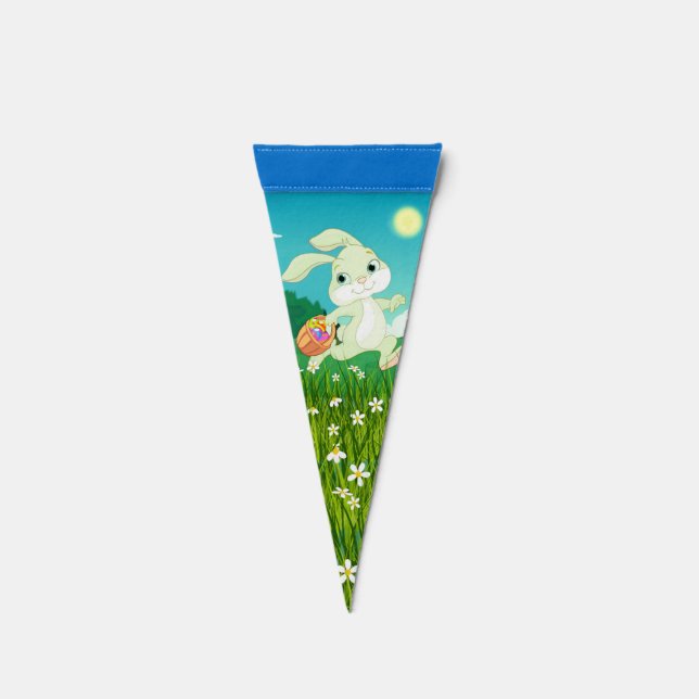 Cute Easter Bunny with a Basket of Easter Eggs Pennant Flag (Front)