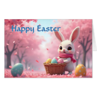 Cute Easter Bunny with Basket of Colorful Eggs Card