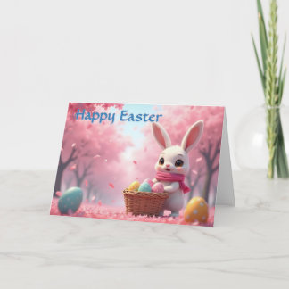 Cute Easter Bunny with Basket of Colorful Eggs Card