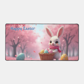 Cute Easter Bunny with Basket of Colorful Eggs Desk Mat