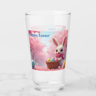 Cute Easter Bunny with Basket of Colorful Eggs Glass