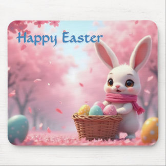 Cute Easter Bunny with Basket of Colorful Eggs Mouse Pad