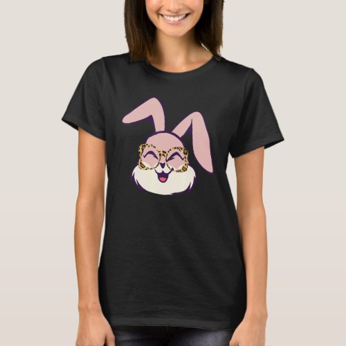 Cute Easter Bunny With Cheetah Glasses Easter Wome T_Shirt