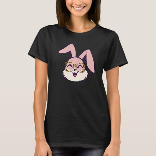 Cute Easter Bunny With Cheetah Glasses Happy Easte T_Shirt