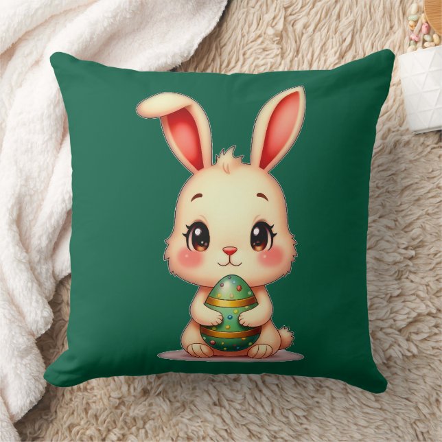 Cute Easter Bunny with Chocolate Egg almofada Throw Pillow (Blanket)