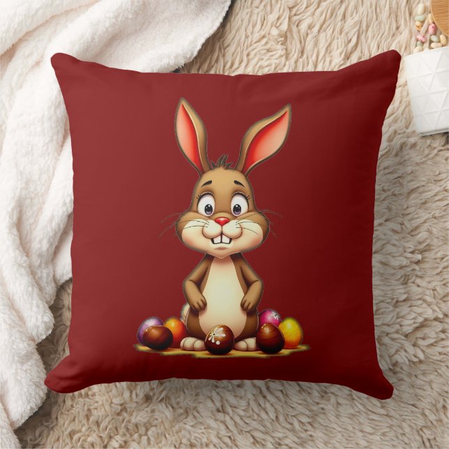 Cute Easter Bunny with Chocolate Eggs - almofada Throw Pillow (Blanket)