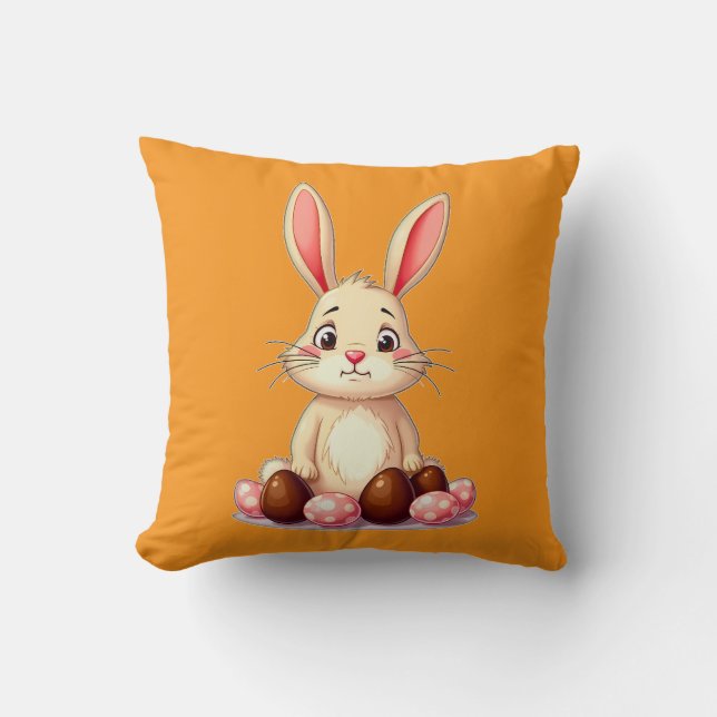 Cute Easter Bunny with Chocolate Eggs almofada Throw Pillow (Front)