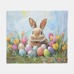 Cute Easter Bunny with Colored Eggs Fleece Blanket