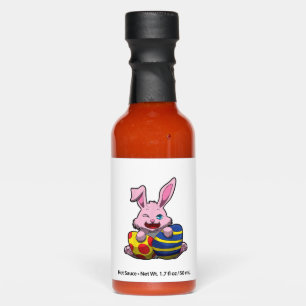 Cute Easter Bunny with Colored Eggs - Happy Easter Hot Sauces