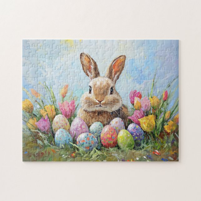 Cute Easter Bunny with Colored Eggs Jigsaw Puzzle (Horizontal)