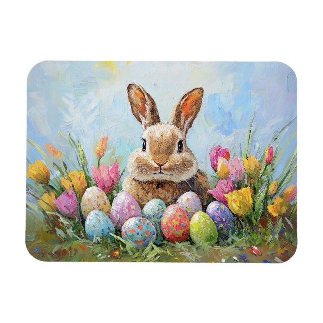 Cute Easter Bunny with Colored Eggs Magnet (Horizontal)