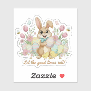 Cute Easter Bunny with Colorful Eggs and Spring Sticker