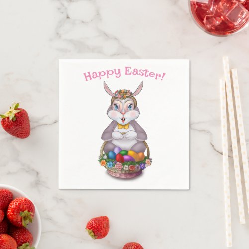 Cute Easter Bunny With Colorful Eggs Napkins
