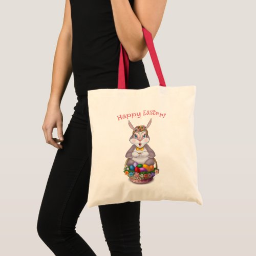 Cute Easter Bunny With Colorful Eggs Tote Bag