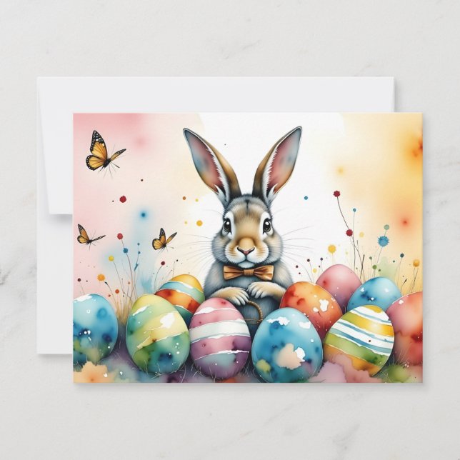 Cute Easter Bunny with Colorful Painted Eggs (Front)