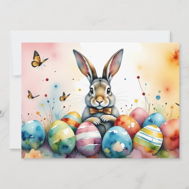 Cute Easter Bunny with Colorful Painted Eggs (Front)