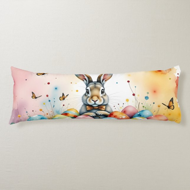 Cute Easter Bunny with Colorful Painted Eggs Body Pillow (Front)