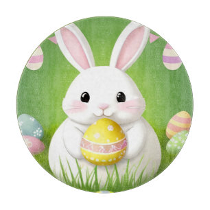 Cute Easter Bunny With Decorative Eggs Cutting Board