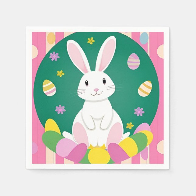 Cute Easter Bunny With Decorative Eggs Napkins (Front)