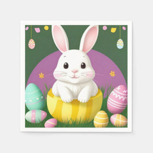 Cute Easter Bunny With Decorative Eggs Napkins