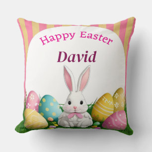 Cute Easter Bunny With Decorative Eggs Throw Pillow