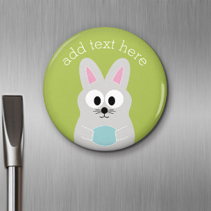 Cute Easter Bunny with Egg and Custom Name Magnet