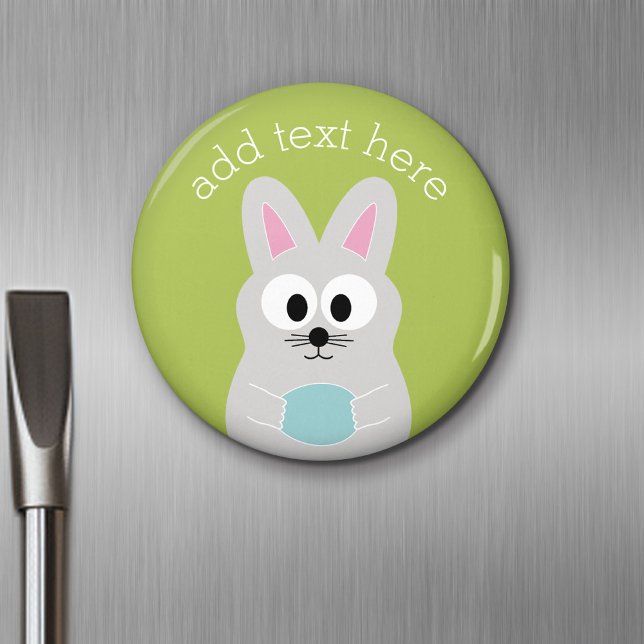 Cute Easter Bunny with Egg and Custom Name Magnet (Personalized Fridge Magnet - Party Favor - Easter)