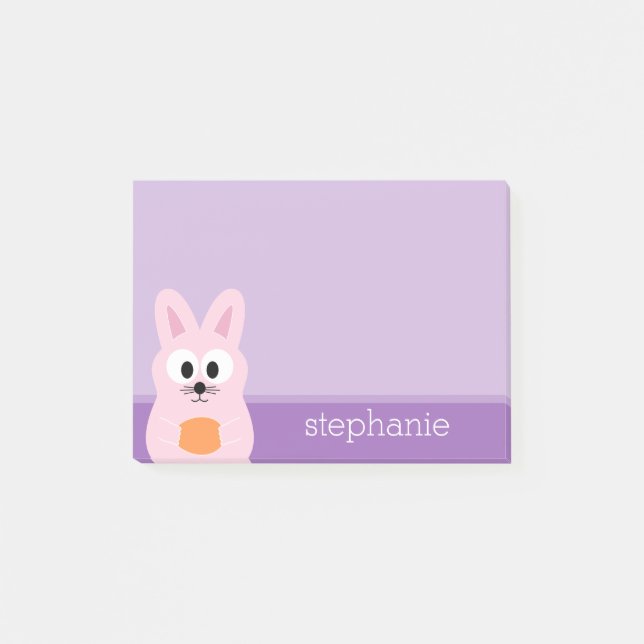 Cute Easter Bunny with Egg and Custom Name pink Post-it Notes (Front)