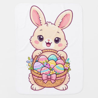 Cute Easter Bunny with Egg Basket – Kawaii Spring Baby Blanket