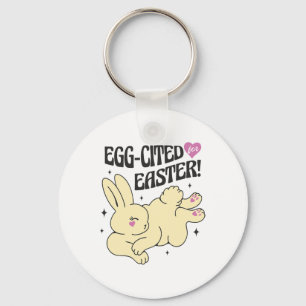 Cute Easter Bunny With Egg-cited Quote  Keychain