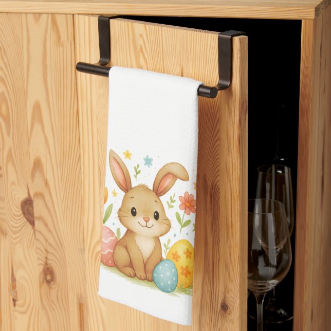 Cute Easter Bunny with Eggs Kitchen Towel (Thirds Fold)