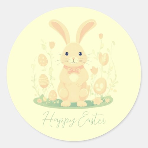 Cute Easter Bunny With Eggs Preschool Yellow Classic Round Sticker