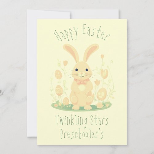 Cute Easter Bunny With Eggs Preschool Yellow Holiday Card