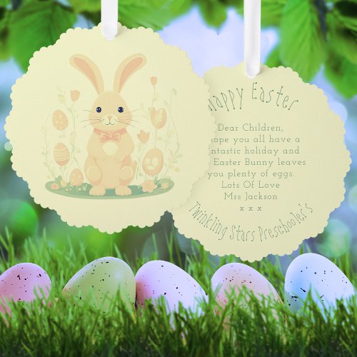 Cute Easter Bunny With Eggs Preschool Yellow Ornament Card