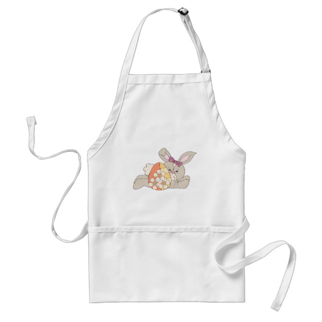 Cute Easter Bunny with Floral Egg Adult Apron (Front)