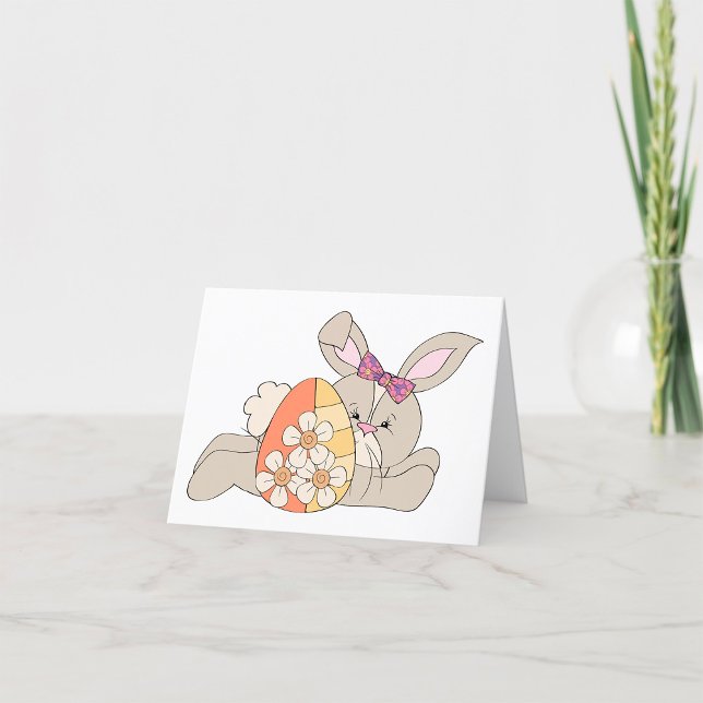 Cute Easter Bunny with Floral Egg Letterpress Thank You Card (Creator Uploaded)