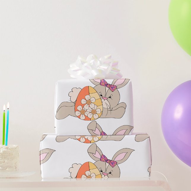 Cute Easter Bunny with Floral Egg Wrapping Paper (Creator Uploaded)